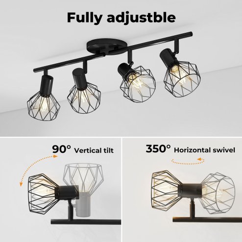 EMITTO LED Spot Ceiling Light 4-Way Adjustable Vintage Black Metal E14 Fixture