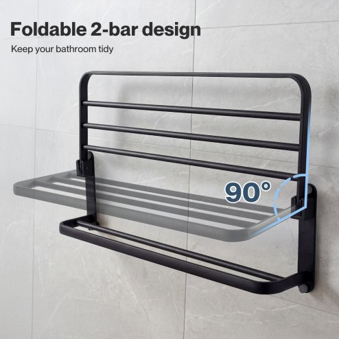 Levede Towel Holder with 2 Bars Wall Mounted No Drill Bathroom Shelf Black