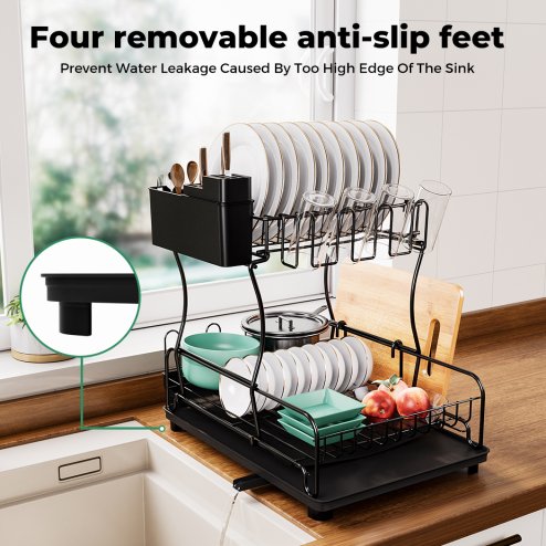 TOQUE Kitchen Dish Drainer Rack Extendable