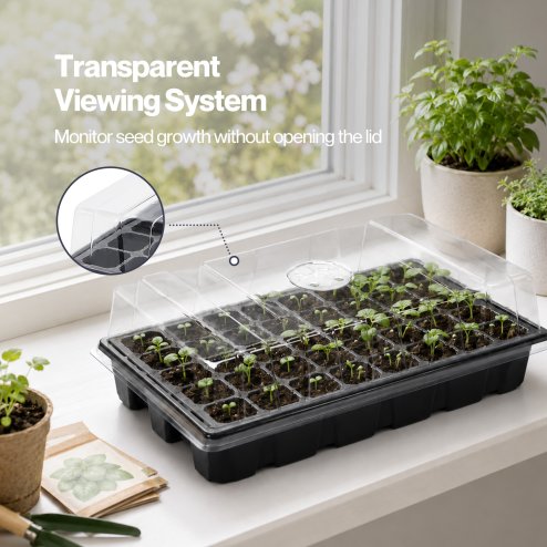 TOQUE Seed Trays 5Pc Clear View With Lids 40 Cell Propagators For Plants Black