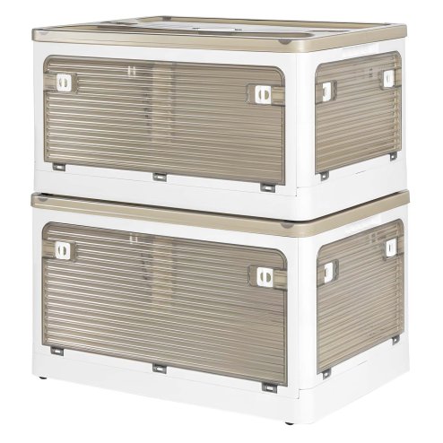 Levede 2X Folding Storage Container Large with Lid Stackable on Wheel Plastic