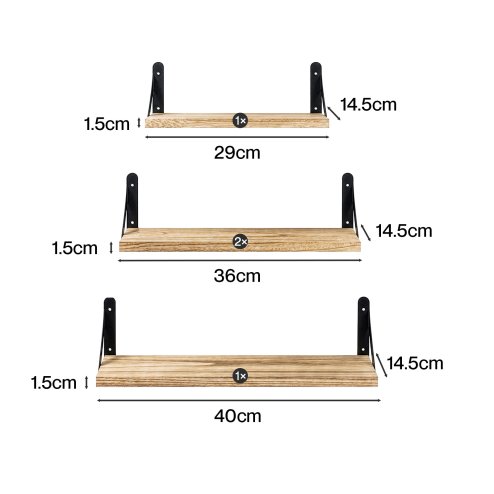 Levede Wall Mounted Floating Shelves Set of 4 Rustic Display Shelf Solid Wood