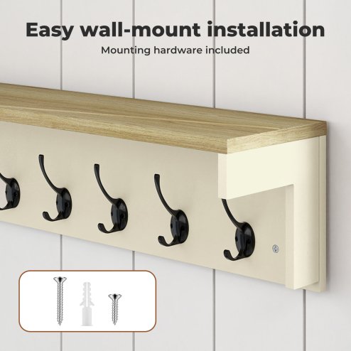 Levede Coat Rack Wall Mounted Shelf 7 Double Hooks Storage Entryway Hallway