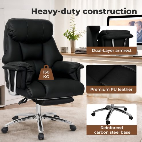 Executive Office Chair Heavy Duty Wide Spring Cushion Recliner Footrest 150kg