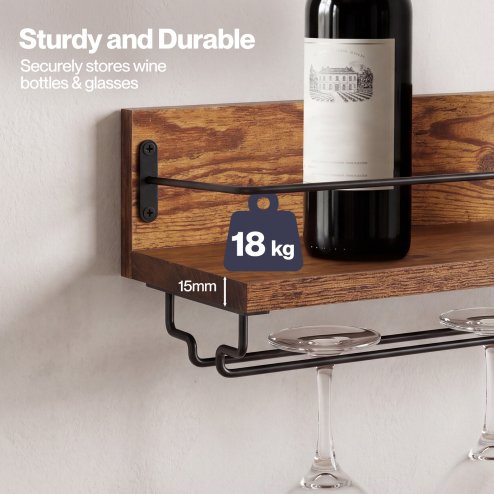 Levede Wall Wine Rack With Glass Holder Floating Wine Shelf Home Bar Storage 2PC