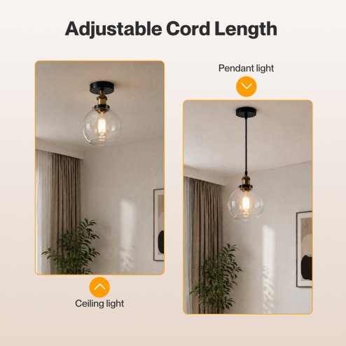 Emitto 2PCS Ceiling Pendant Light Industrial Glass LampShade Adjustable Cable