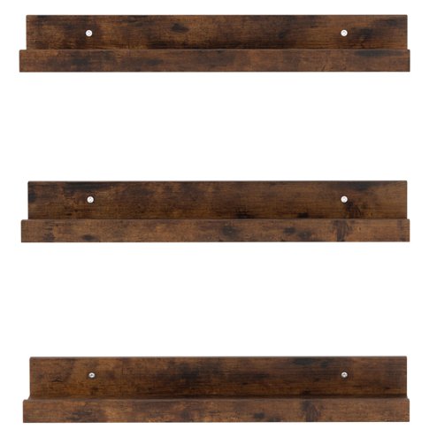 Levede Wall Shelves Set of 3 Floating Shelves High Edges For Living Room Brown