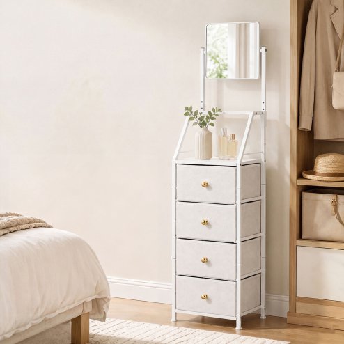 Levede Chest Of Drawers Mirror Dressing Table Vertical Storage Bedroom White Image