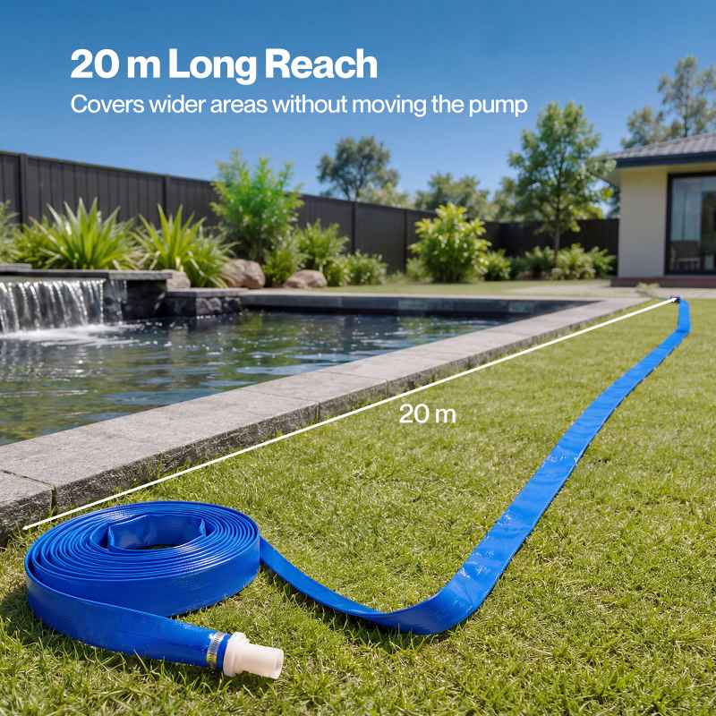 TradeRight Hose Pipe 1 Inch Reinforced PVC 20m for Home Pool Drainage Pump Blue