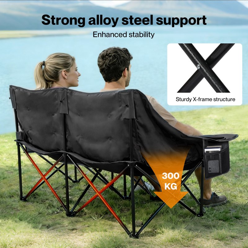 Levede Folding Double Camping Chair 2 Seater Outdoor Sofa Chair Heavy Duty 300KG