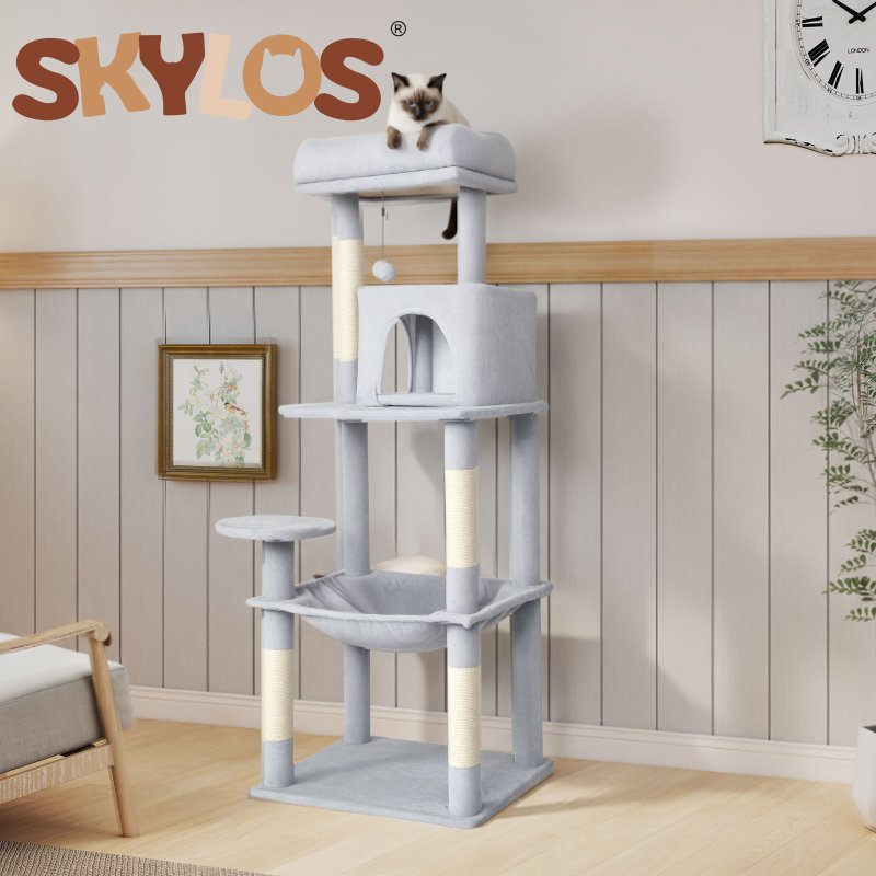 Skylos 143cm Cat Tree Multilevel Scratching Post Climbing Tower Activity Centre