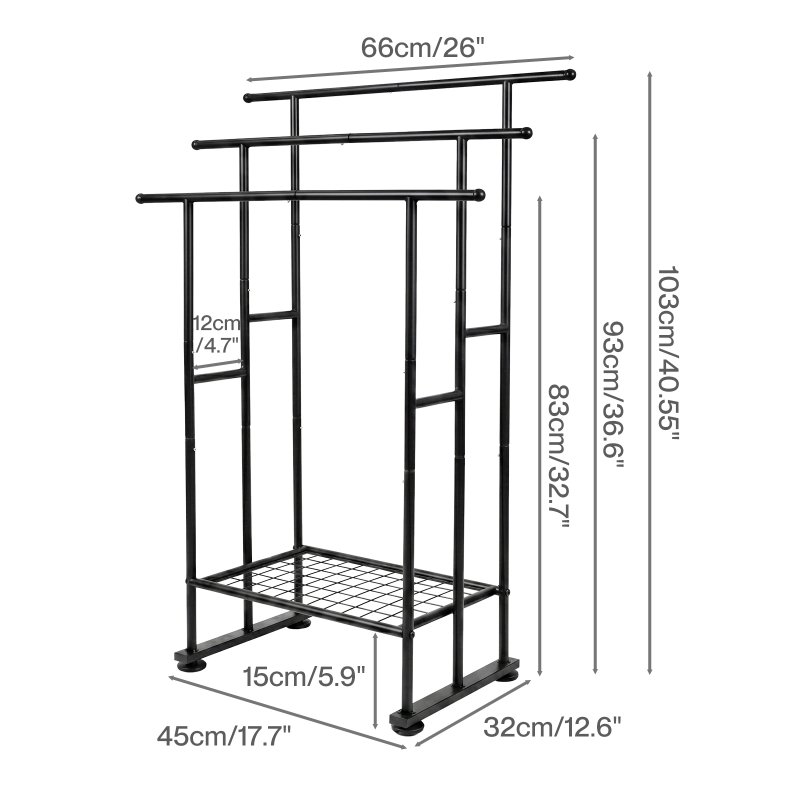 Levede Towel Rail Metal Rack With Basket 3-Tier Storage Anti-Slip Foot Black