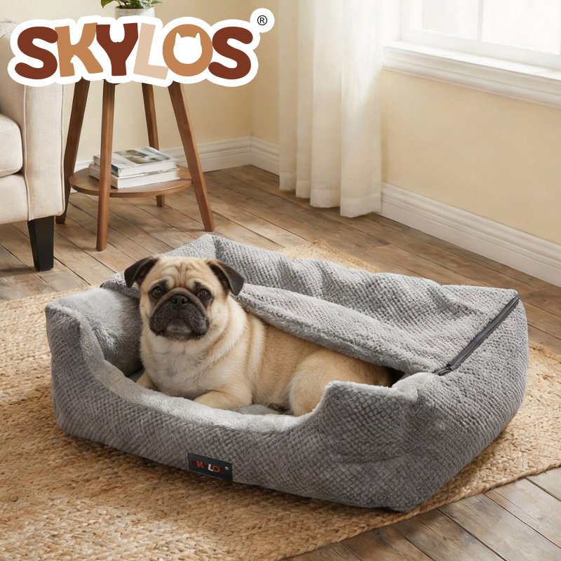 Skylos Dog Bed Cat Bed Cave Pet Bed Removable Blanket Washable Anti-anxiety 63cm