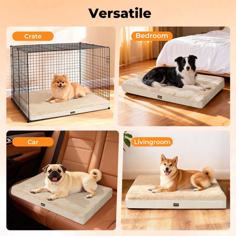 Skylos Dog Bed Washable Pet Cushion Cage Mattress Crate Mat Non Slip Soft Fleece