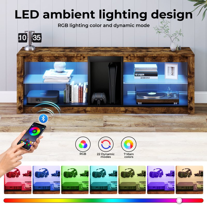Levede TV Unit Cabinet Stand LED Storage Height Adjustable Living Room Wood RGB