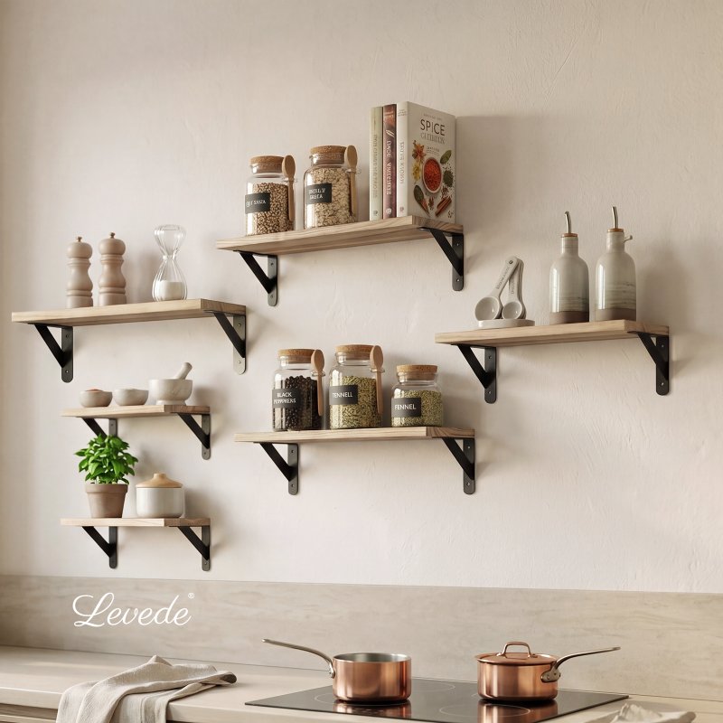 Levede Floating Shelves 6 Set Wood Shelves for Wall Brown Modern Storage Home
