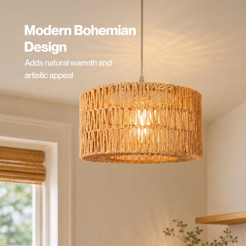 Emitto Lamp Shade Boho Woven Light Shade Durable Easy Fit Living Room Yellow