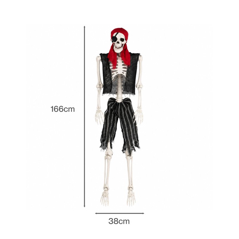 Yezi Halloween Skeleton Life Size Pirate Decor 166cm PE Plastic White