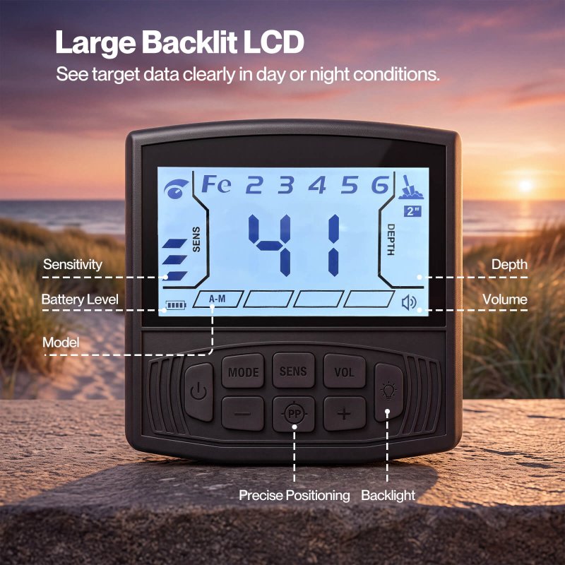 Traderight Metal Detector For Adults 5 Mode DSP LCD Gold IP68 Waterproof Black