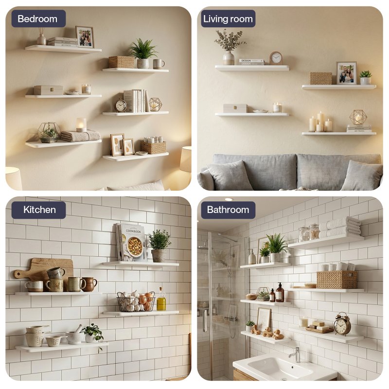Levede Floating Shelves 6 Pack Modern Wall Shelves White Home and Office