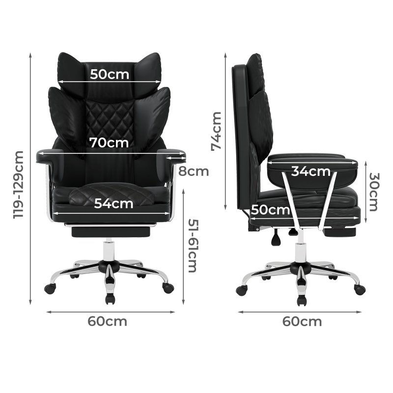 Levede Office Desk Chair Big and Tall for Heavy People with Footrest PU Black