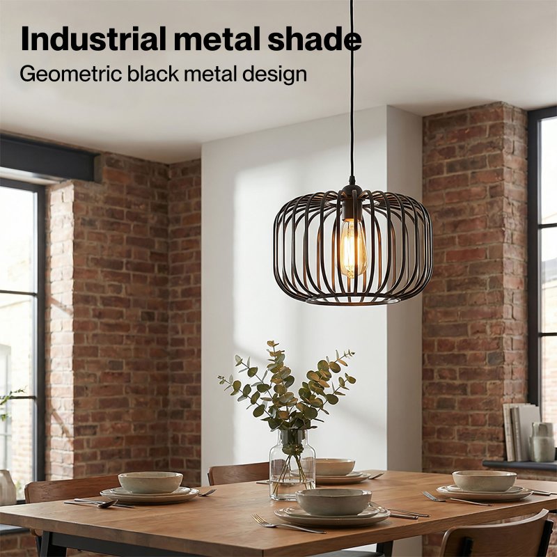Emitto Industrial Ceiling Pendant Light Shade Black Metal Cage Lamp Shade 28.5cm