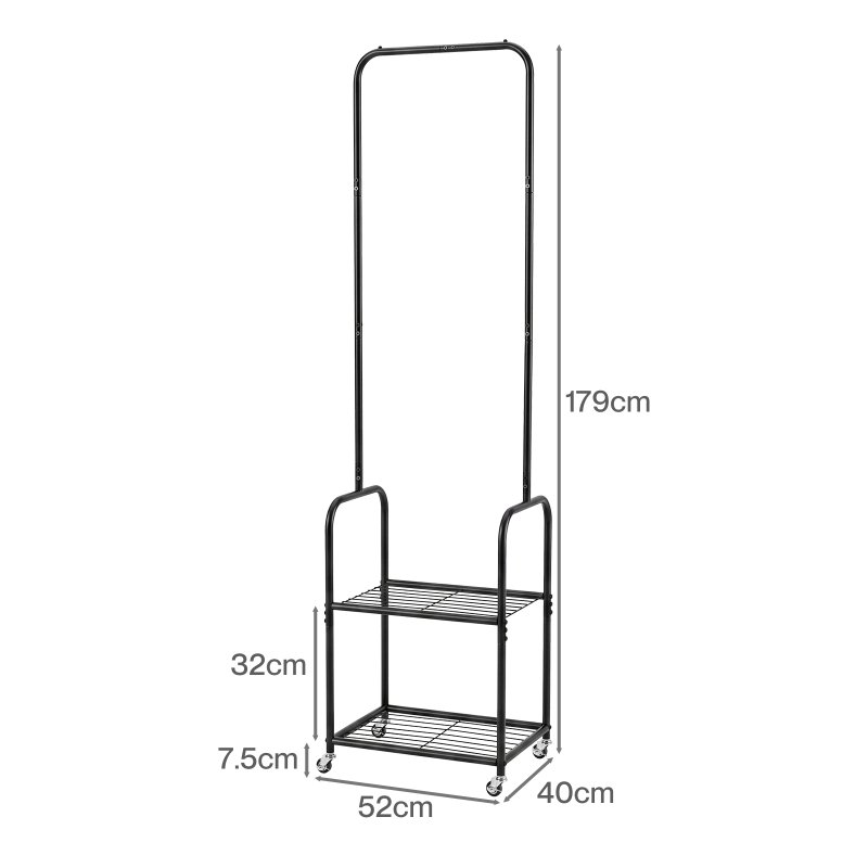 Levede Clothes Rack Heavy Duty Garment Rack 2 Shelf Locking Wheels Bedroom Black