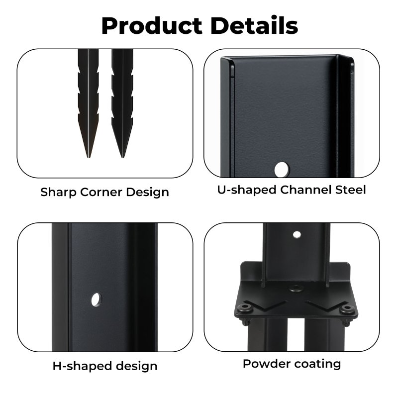 Traderight Fence Post Repair Stakes Kit Powder-Coated Metal Garden Fence Support