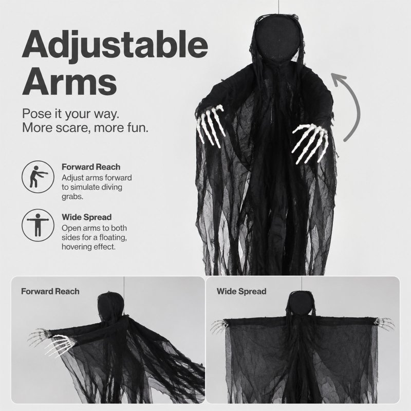 Yezi Halloween Decorations Grim Reaper 130cm Black Polyester Foam
