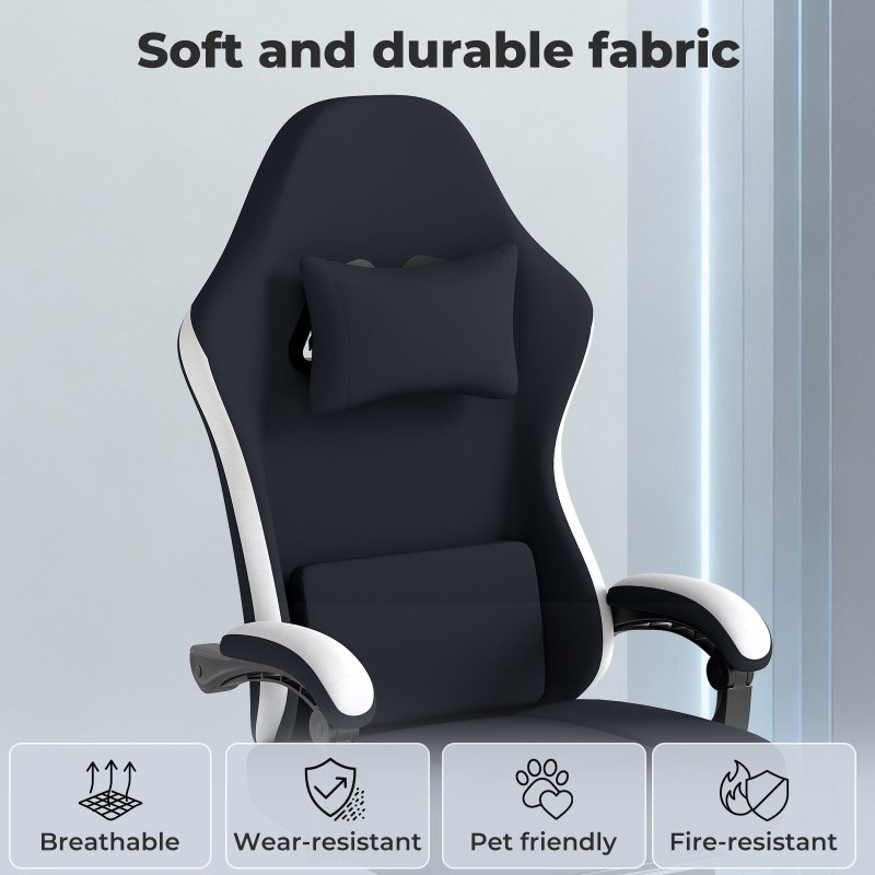 Levede Office Desk Chair Fabric Gaming Recliner Adjustable Height Swivel Black