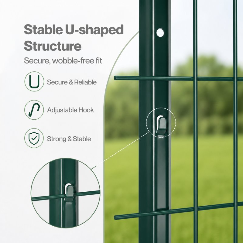 Metal Fence Posts 4Ft 10Pc Set U Shape Powder Coated for Garden Boundary Green
