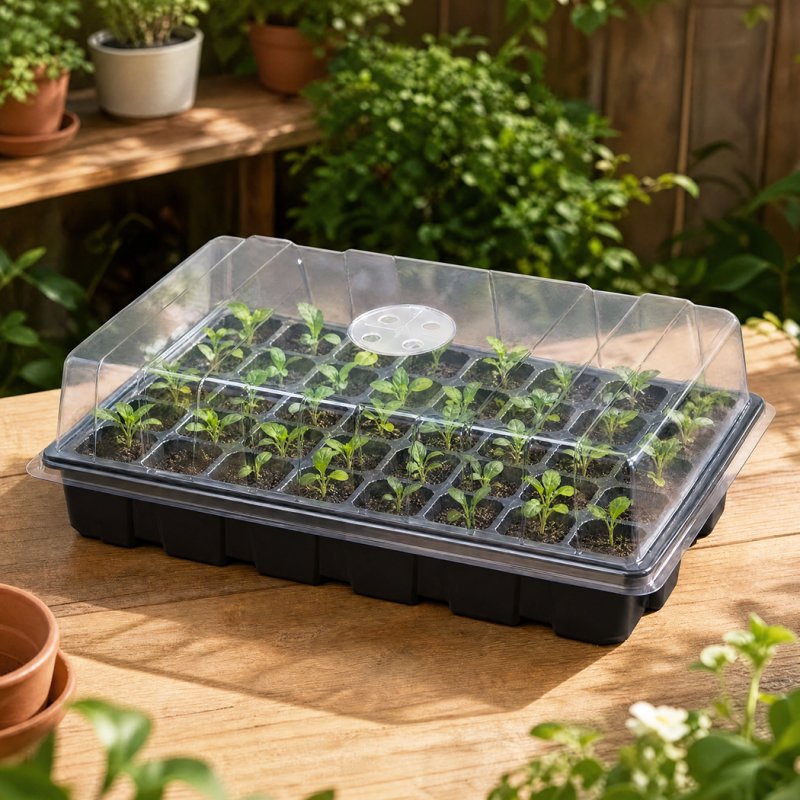 TOQUE Seed Trays 5Pc Clear View With Lids 40 Cell Propagators For Plants Black