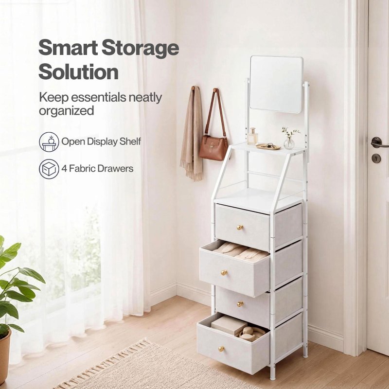 Levede Chest Of Drawers Mirror Dressing Table Vertical Storage Bedroom White