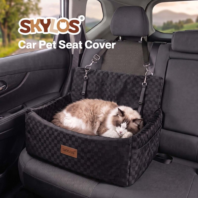 Skylos Large Dog Car Seat Booster Dual-Sided Plush Cool Bed Washable Black