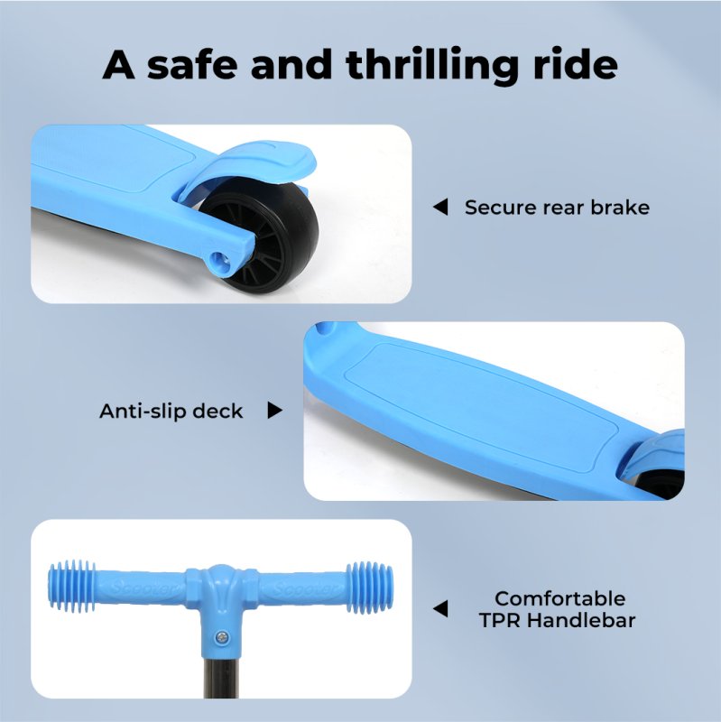Dekko Foldable Kids Scooter Adjustable Height Flashing LED Music 3 Wheels Blue