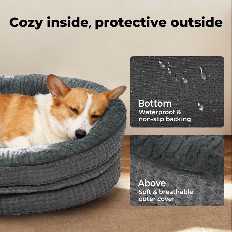 Skylos Orthopedic Plush Dog Bed Soft Washable Pet Bed Grey Cosy Cushion XXL Size