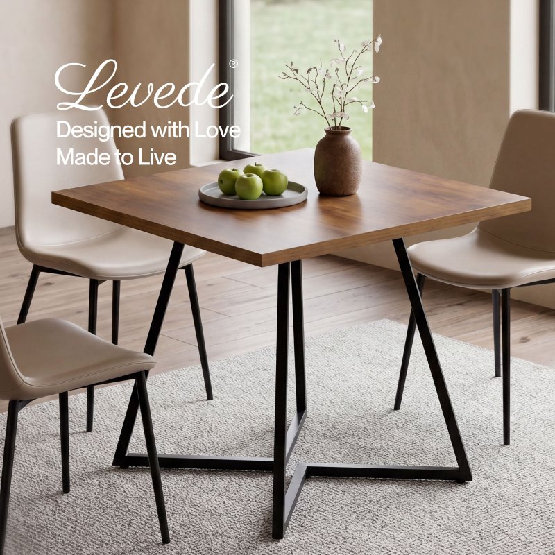 Levede dining table square dining table 80cm 25mm metal frame MDF Walnut