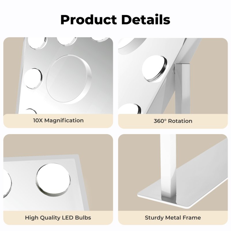Emitto LED Hollywood Makeup Vanity Mirror Dimmable 3 Colour Lights 31x47cm