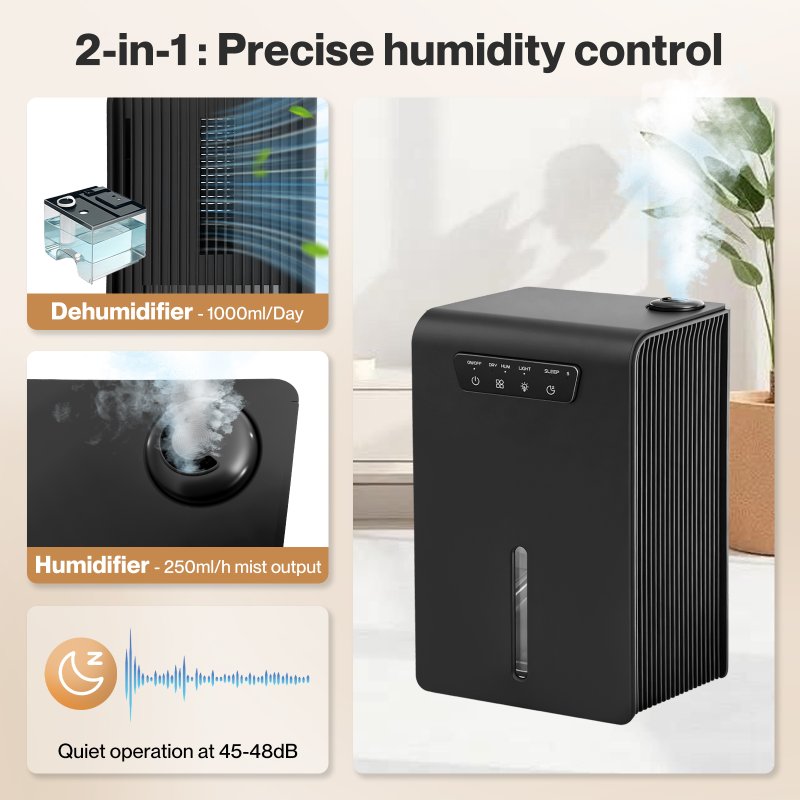 Spector Dehumidifier with Auto Off &Coloured LED Light in Black Colour, 3.2L
