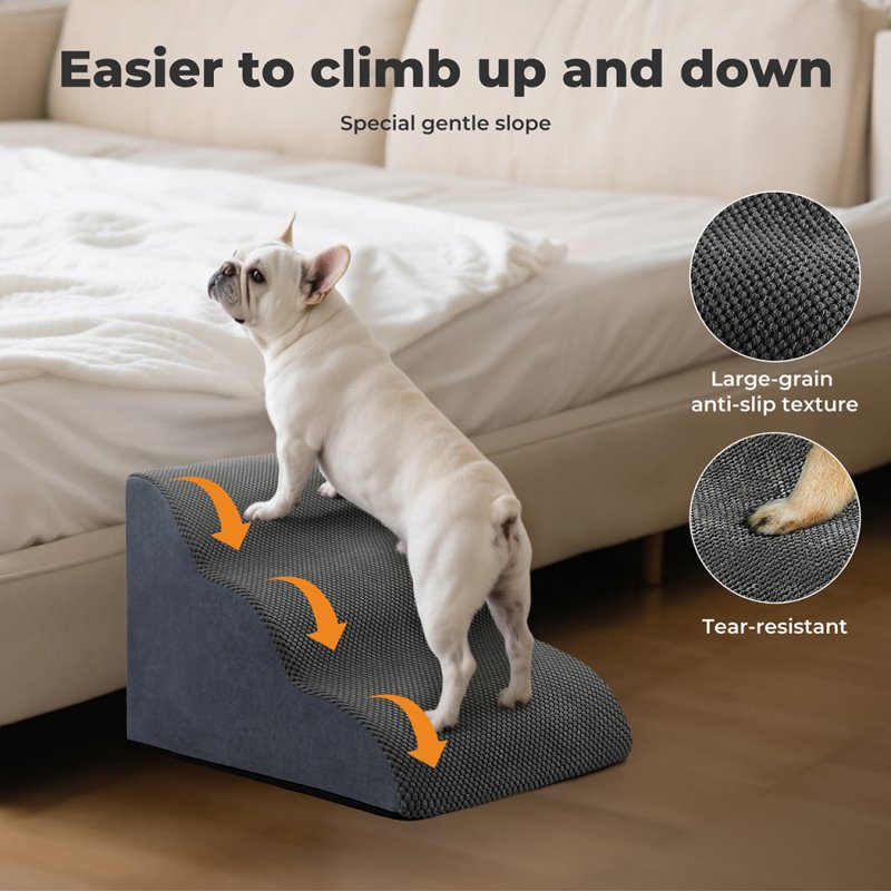 Skylos 3-Step Pet Stair Dog Ramp for Sofa Bed High Density Foam Non-Slip Ladder