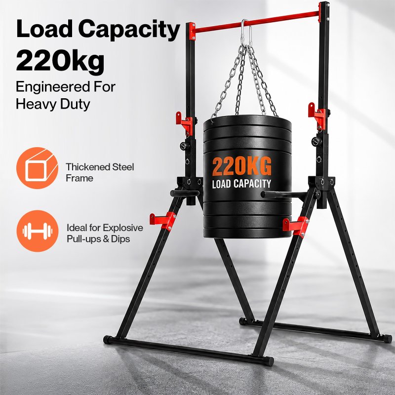 Centra Pull Up Bar, Pull Up Station, Dip Bars Free Standing, 220KG, Black Red