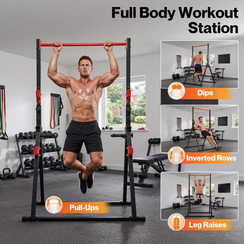 Centra Pull Up Bar, Pull Up Station, Dip Bars Free Standing, 220KG, Black Red