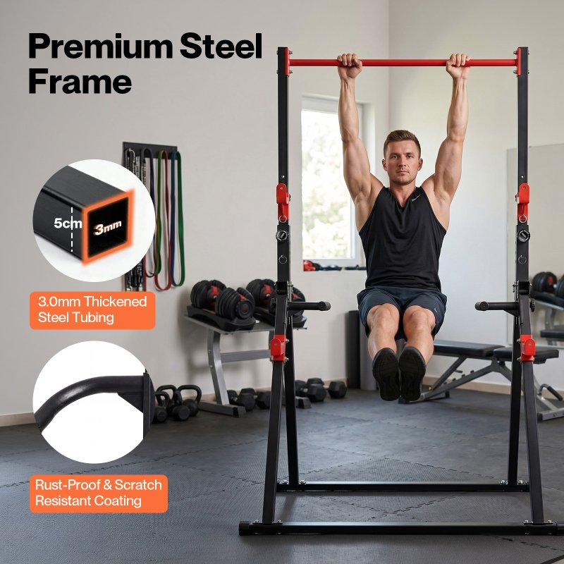Centra Pull Up Bar, Pull Up Station, Dip Bars Free Standing, 220KG, Black Red