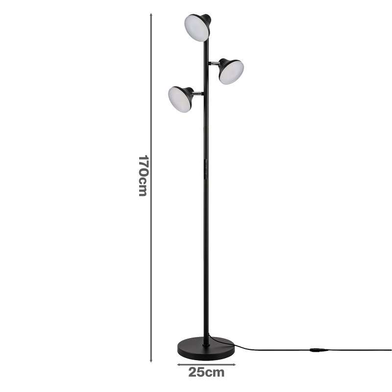 Emitto Floor Lamp, 3-Light Dimmable Standing Lamp, Remote Touch, Black
