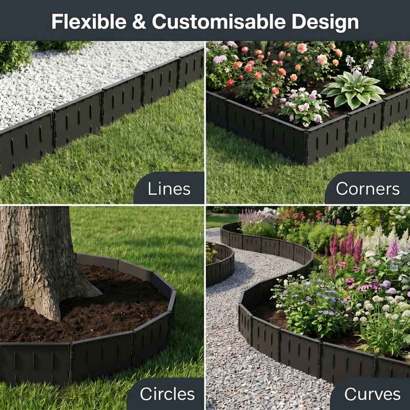 Lambu Lawn Edging, Garden Edging Border, Flexible PP PE Modular Black, 178pc