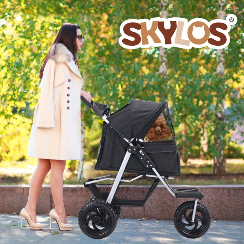 Skylos Pet Stroller Pram Dog Carrier Trailer Strollers 3 Wheels Foldable Large