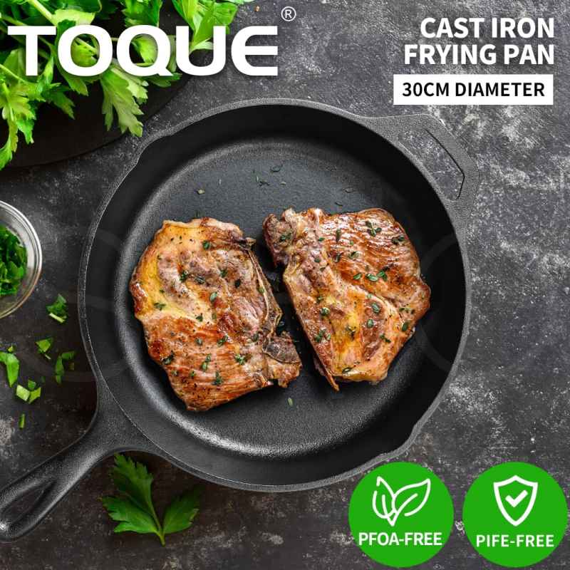 Toque Frying Pan Non Stick Cast Iron 30cm Steak Skillet Round BBQ Grill Camping