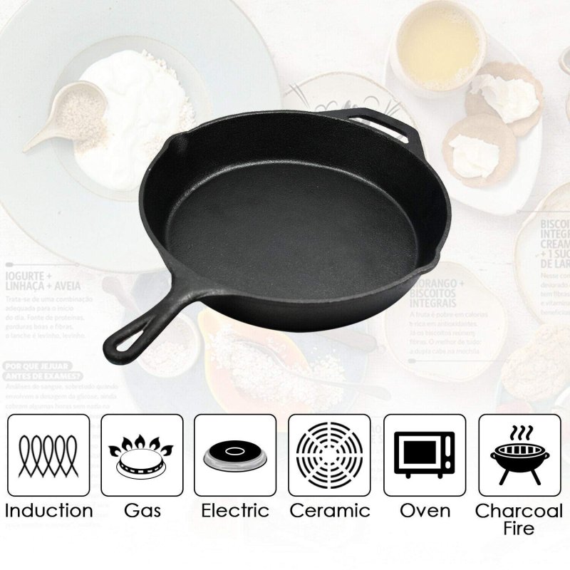 Toque Frying Pan Non Stick Cast Iron 30cm Steak Skillet Round BBQ Grill Camping
