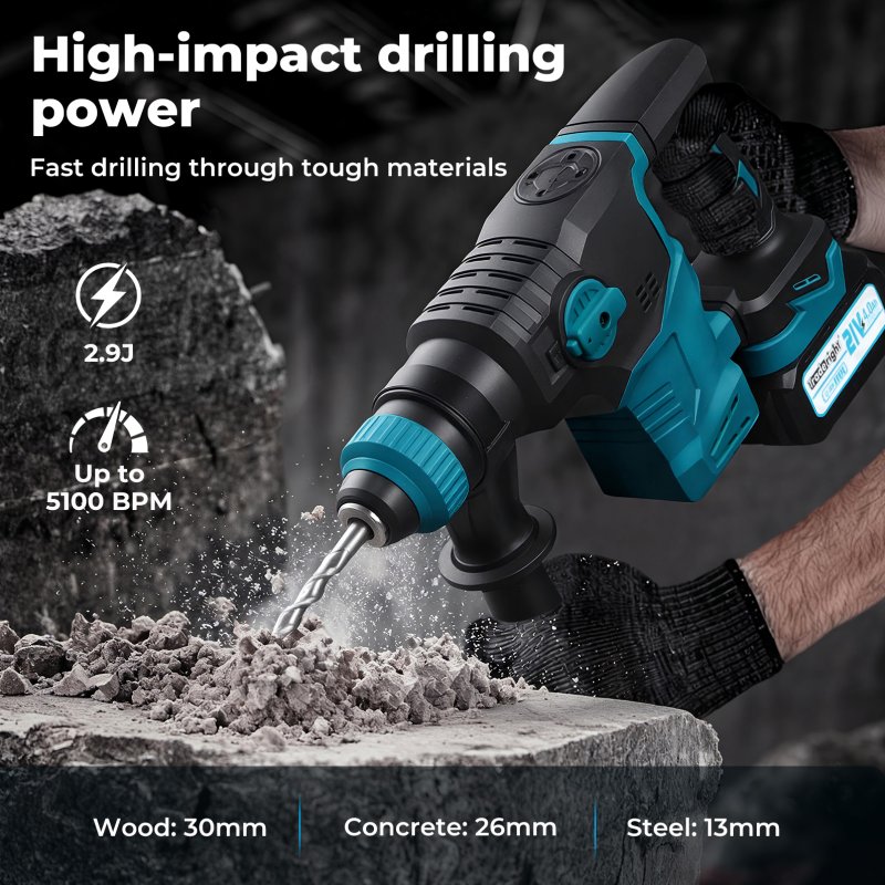 Traderight 21V Cordless Rotary Hammer Drill SDS Plus Concrete Impact Drill Tool