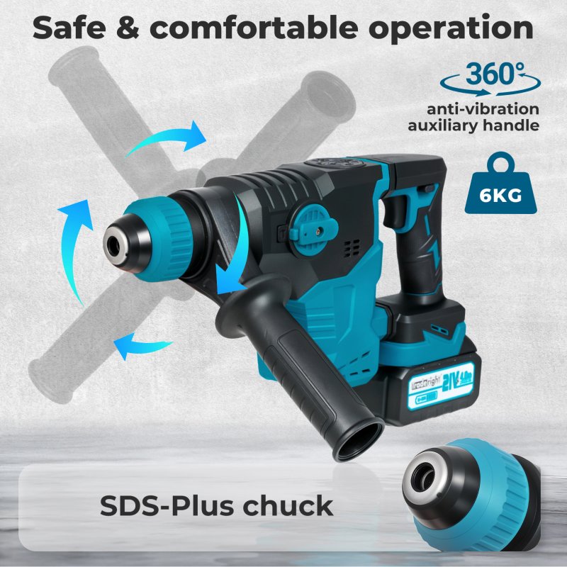 Traderight 21V Cordless Rotary Hammer Drill SDS Plus Concrete Impact Drill Tool